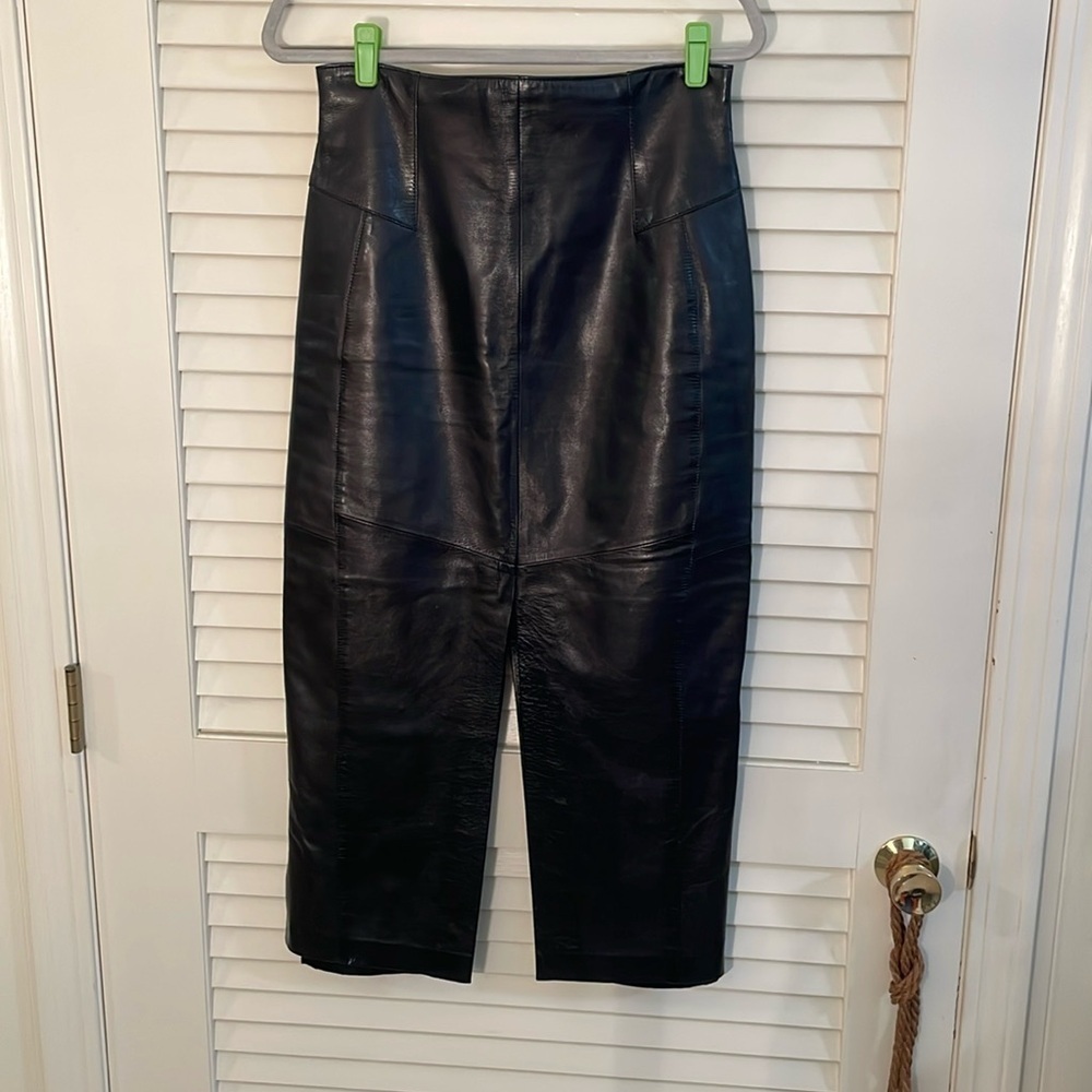 BARBARA BUI Black Cuir Leather Large Front Back Slit Skirt